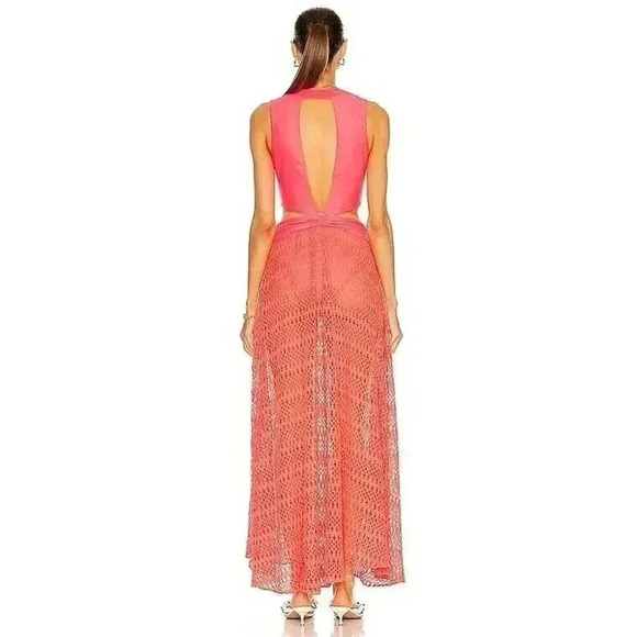 Patbo Crochet Cut Out Maxi Dress Medium 6 8 Beach Coral Plunge Beach Monstera - Picture 3 of 7